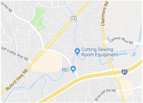 Map: Cutting Sewing Room Equipment, 1816 Briarwood Industrial Ct NE, Atlanta, GA 30329
